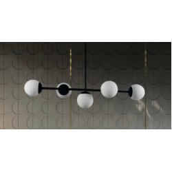 Μεταλλικό Μάυρο Γωτιστικό Οροφής με 5 Λευκούς Γυάλινους Γλόμπους