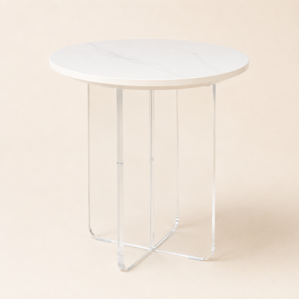 Side Table με Ακρυλικό Πόδι και Μάρμαρο