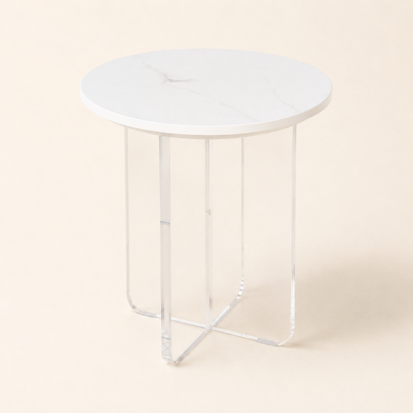 Side Table με Ακρυλικό Πόδι και Μάρμαρο