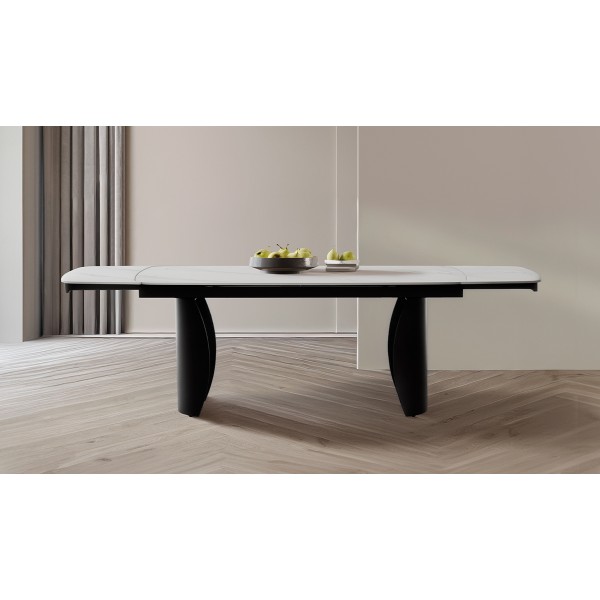 Επεκτεινόμενο Μαύρο Μεταλλικό Τραπέζι Με Λευκή Κεραμική Πλάκα Επεκτεινόμενο Μαύρο Μεταλλικό Τραπέζι Με Λευκή Κεραμική Πλάκα