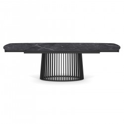 Επεκτεινόμενο Τραπέζι με Μαύρη Μεταλλική Βάση Και  Πλάκα Hpl με Γυαλί