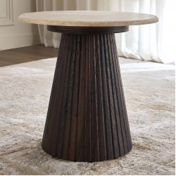 Στρογγυλό side table με κεραμική επιφάνεια και βάση mdf