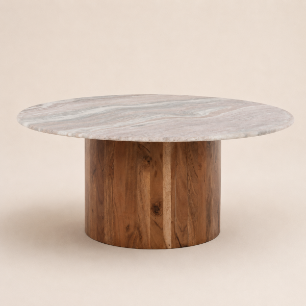 Στρογγυλό Coffee Table με Μάρμαρο και Ξύλο Ακακίας