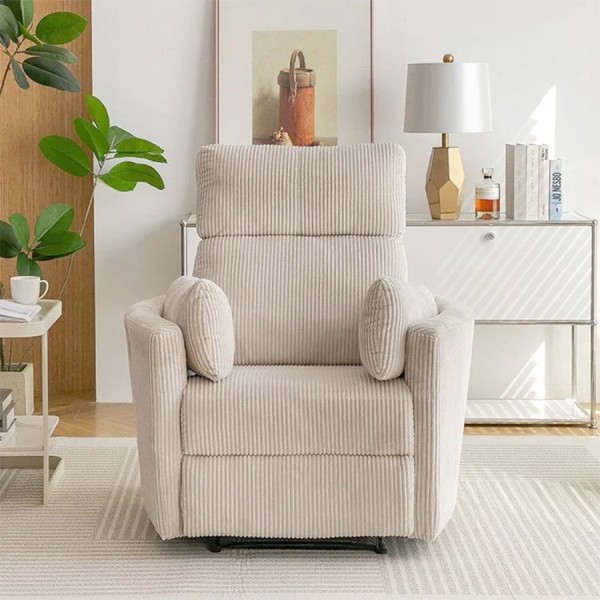 Περιστεφόμενη και Κουνιστή Πολυθρόνα με Μπεζ Κοτλέ Ύφασμα