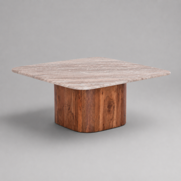 Τετράγωνο Coffee Table με Μάρμαρο και Ξύλο Ακακίας