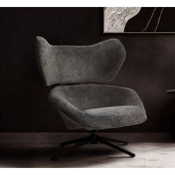 Περιστρεφόμενη Πολυθρόνα με Γκρι Μπουκλέ Ύφασμα