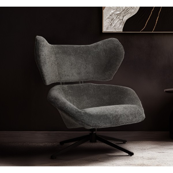 Περιστρεφόμενη Πολυθρόνα με Γκρι Μπουκλέ Ύφασμα