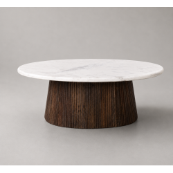 Οβάλ Coffee Table  με Λευκό Μάρμαρο και Ξύλο Μάνγκο