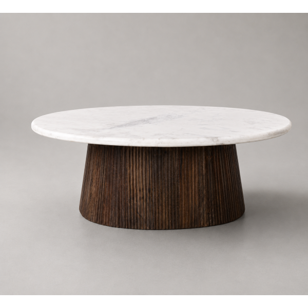 Οβάλ Coffee Table  με Λευκό Μάρμαρο και Ξύλο Μάνγκο