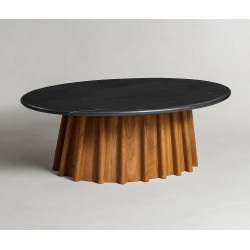 Οβάλ Coffee table από Ξύλο Ακακίας με Μαύρο Μάρμαρο