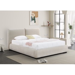 Κρεβάτι με Αποθηκευτικό Χώρο Ανοιχτό Μπεζ Faux Fur Ύφασμα