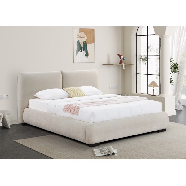 Κρεβάτι με Αποθηκευτικό Χώρο Ανοιχτό Μπεζ Faux Fur Ύφασμα