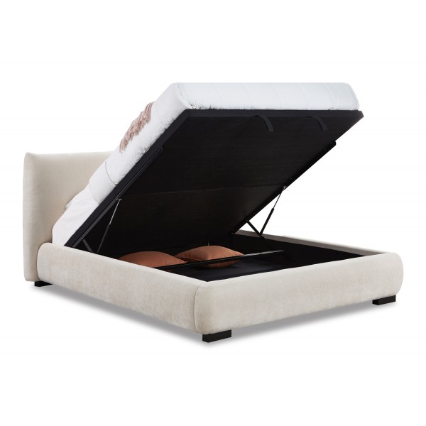 Κρεβάτι με Αποθηκευτικό Χώρο Ανοιχτό Μπεζ Faux Fur Ύφασμα