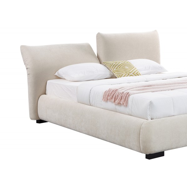 Κρεβάτι με Αποθηκευτικό Χώρο Ανοιχτό Μπεζ Faux Fur Ύφασμα