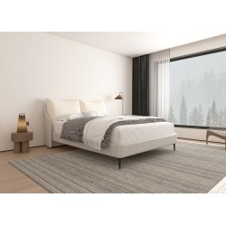 Κρεβάτι με Μπεζ Ύφασμα και Pvc