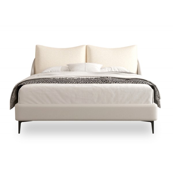 Κρεβάτι με Μπεζ Ύφασμα και Pvc