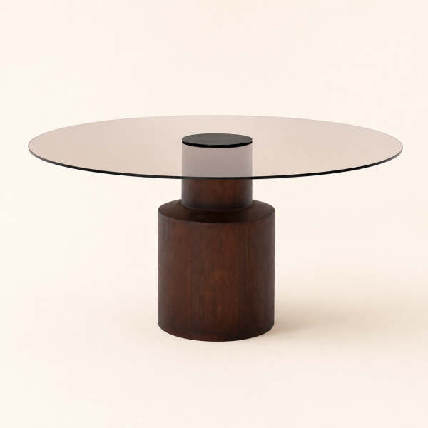 Coffee Table από Ξύλο Μάνγκο με Καφέ Γυαλί