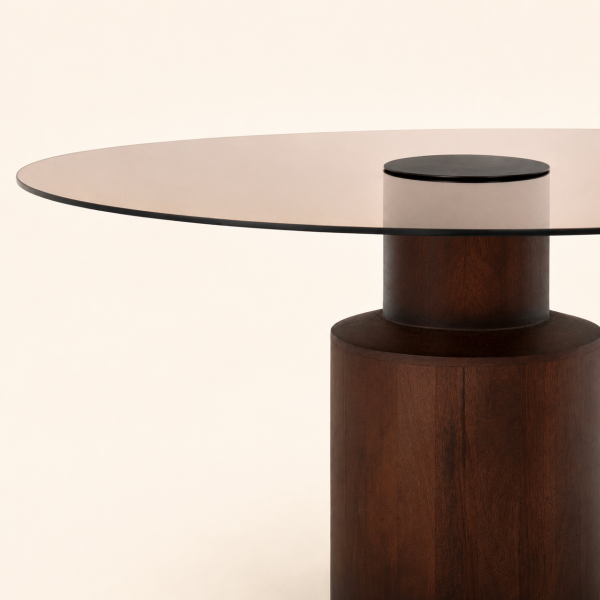 Coffee Table από Ξύλο Μάνγκο με Καφέ Γυαλί