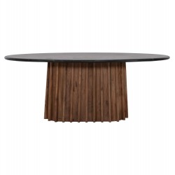 Οβάλ Τραπέζι από Ξύλο Ακακίας με Μαύρο Μάρμαρο