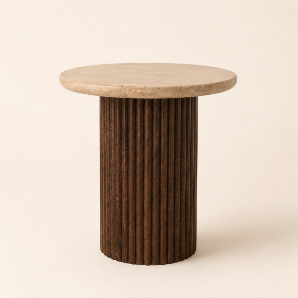 Side table από Ξύλο Μάνγκο και Travertine