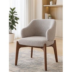 Καρέκλα από Ξύλο Καουτσούκ και Μπεζ Μπουκλέ Ύφασμα