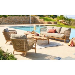 Καθιστικό Σετ 4 τεμαχίων  από Ξύλο Ακακίας με Μπεζ Μαξιλάρια και Σχοινί