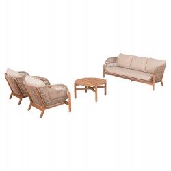 Καθιστικό Σετ 4 τεμαχίων από Ξύλο Ακακίας με Μπεζ Μαξιλάρια και Σχοινί Καθιστικό Σετ 4 τεμαχίων από Ξύλο Ακακίας με Μπεζ Μαξιλάρια και Σχοινί