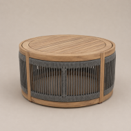  Coffee Table από Ξύλο Ακακίας με Γκρι Σχοινί