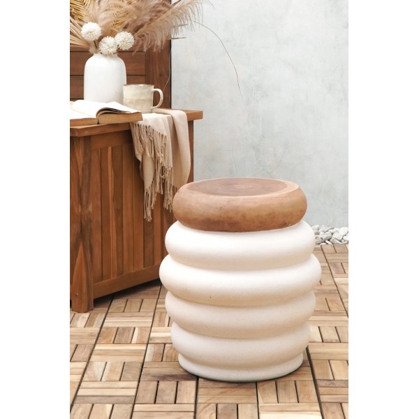 Side Table Τσιμέντου με Ξύλο Teak