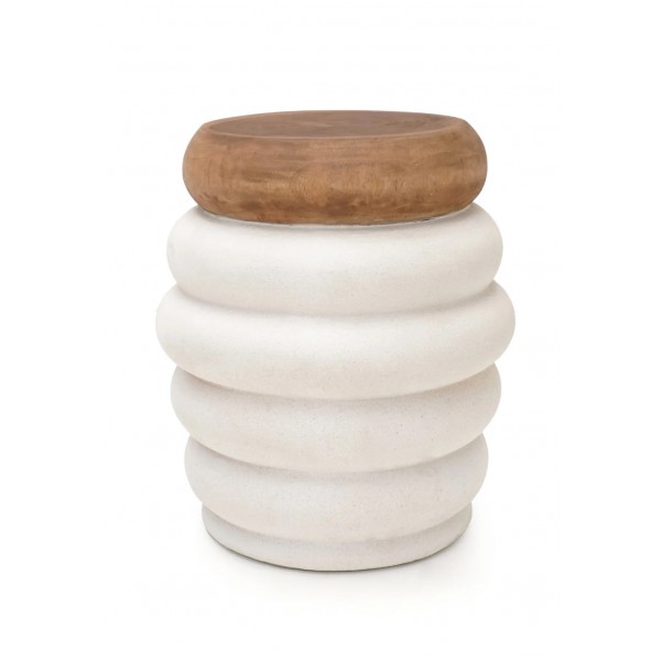 Side Table Τσιμέντου με Ξύλο Teak