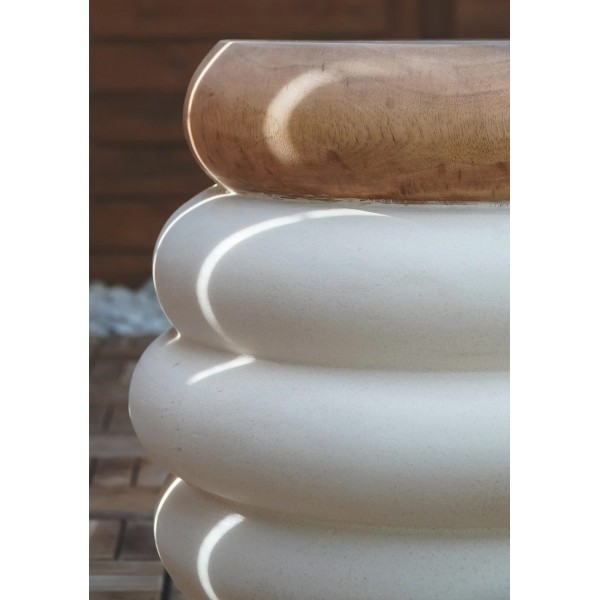 Side Table Τσιμέντου με Ξύλο Teak