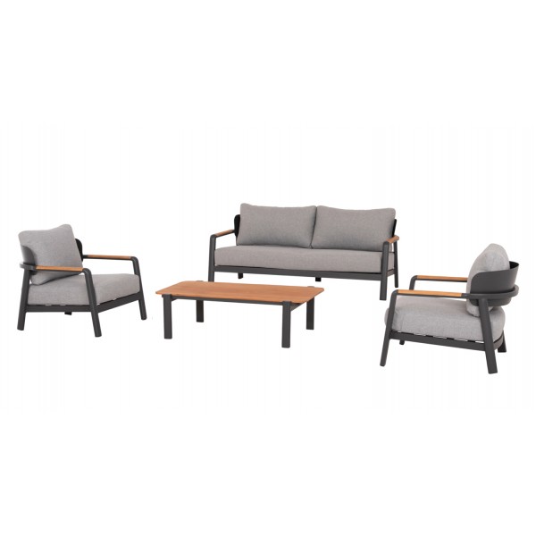 Μπεζ καθιστικό Αλουμινίου με Ξύλο Teak Set 4 τεμαχίων Μπεζ καθιστικό Αλουμινίου με Ξύλο Teak Set 4 τεμαχίων