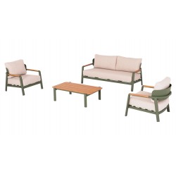Πράσινο καθιστικό Αλουμινίου με Ξύλο Teak Set 4 τεμαχίων