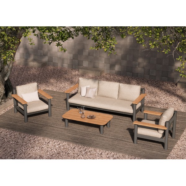 Σαλόνι Αλουμινίου με Σχοινί Γκρι Σετ 4 τεμαχίων