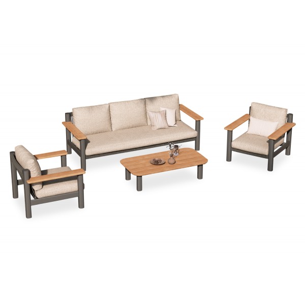 Σαλόνι Αλουμινίου με Σχοινί Γκρι Σετ 4 τεμαχίων