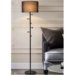 Λάμπα Δαπέδου Μεταλλική Χρυσή Μαύρη με Μαύρο Καπέλο