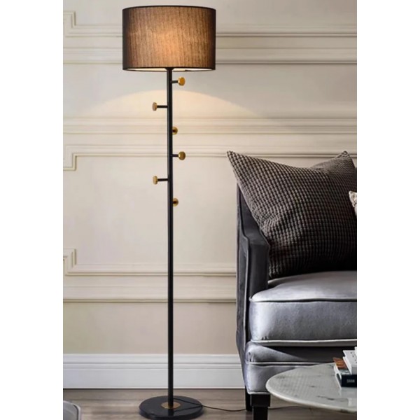 Λάμπα Δαπέδου Μεταλλική Χρυσή Μαύρη με Μαύρο Καπέλο