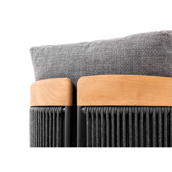 Γκρι Kαθιστικό Aλουμινίου με Ξύλο Teak και Σχοινί set 4 Tεμαχίων