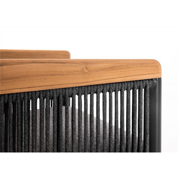 Γκρι Kαθιστικό Aλουμινίου με Ξύλο Teak και Σχοινί set 4 Tεμαχίων