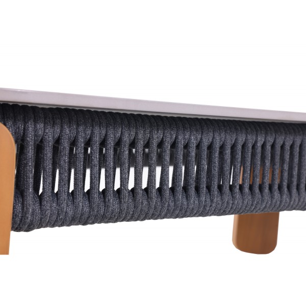 Γκρι Kαθιστικό Aλουμινίου με Ξύλο Teak και Σχοινί set 4 Tεμαχίων