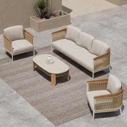 Kαθιστικό Aλουμινίου με Ξύλο Teak και Σχοινί set 4 Tεμαχίων