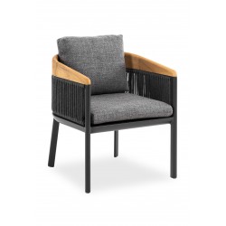 Καρέκλα Τραπεζαρίας Αλουμινίου με Teak Μπράτσα Γκρι