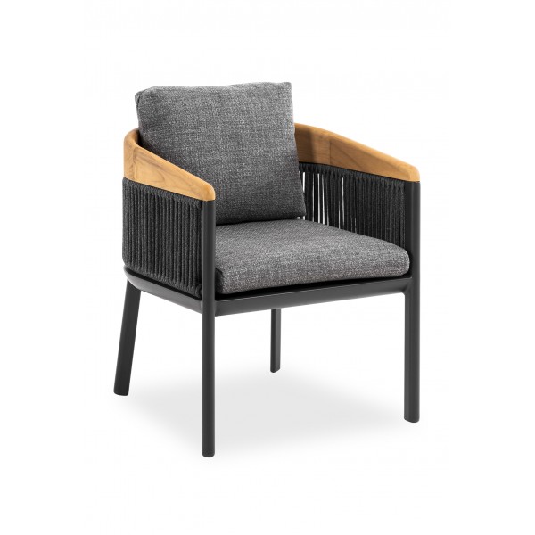 Καρέκλα Τραπεζαρίας Αλουμινίου με Teak Μπράτσα Γκρι Καρέκλα Τραπεζαρίας Αλουμινίου με Teak Μπράτσα Γκρι