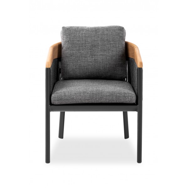 Καρέκλα Τραπεζαρίας Αλουμινίου με Teak Μπράτσα Γκρι Καρέκλα Τραπεζαρίας Αλουμινίου με Teak Μπράτσα Γκρι