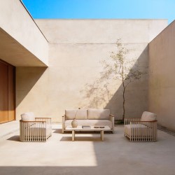 Cream Kαθιστικό Aλουμινίου με Ξύλο Teak set 4 Tεμαχίων