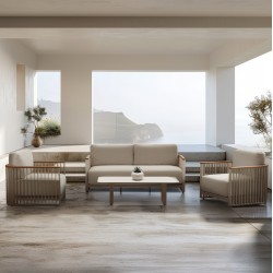 Cream Kαθιστικό Aλουμινίου με Ξύλο Teak set 4 Tεμαχίων