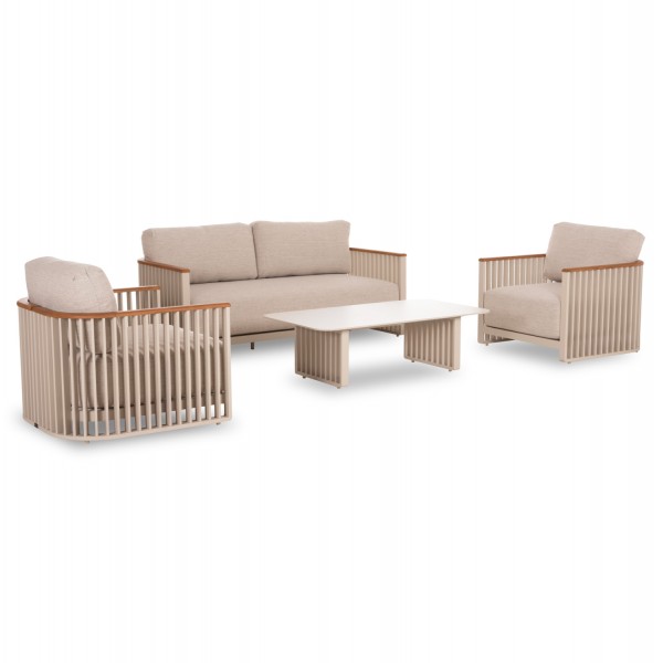 Cream Kαθιστικό Aλουμινίου με Ξύλο Teak set 4 Tεμαχίων Cream Kαθιστικό Aλουμινίου με Ξύλο Teak set 4 Tεμαχίων