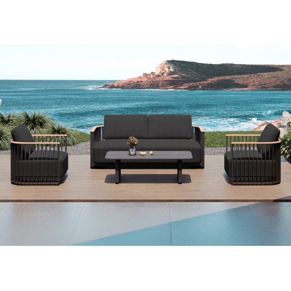 Μαύρο Σαλόνι Αλουμινίου με Ξύλο Teak Σετ 4 τεμαχίων