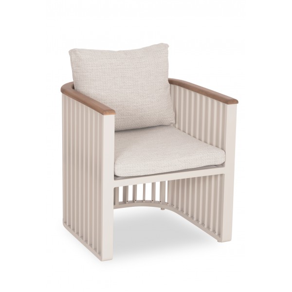 Πολυθρόνα Αλουμινίου Κρεμ με Teak Μπράτσα