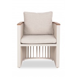 Πολυθρόνα Αλουμινίου Κρεμ με Teak Μπράτσα